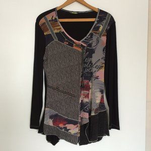 Dolcezza Womens Top Pullover Large Multicolor Assymmetrical Hem Long Sleeve